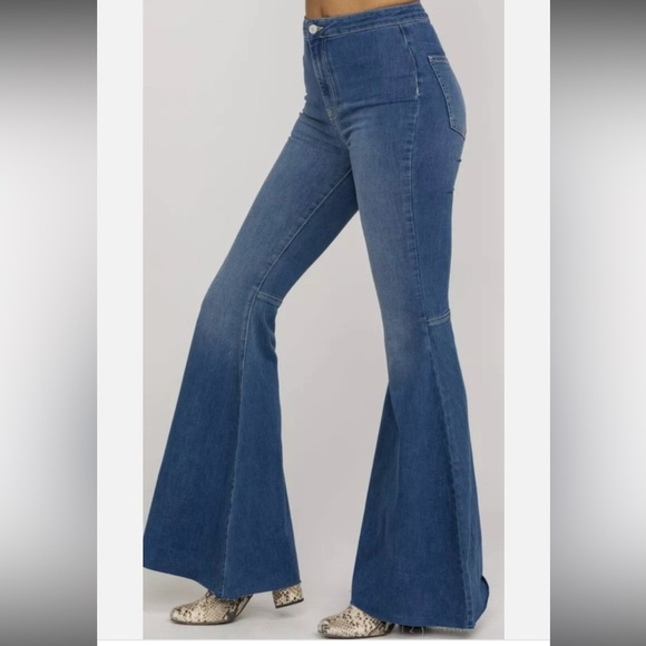 Free People Denim - Free People Float On Flare Jeans High Rise Medium Wash Bell Bottom Size 28